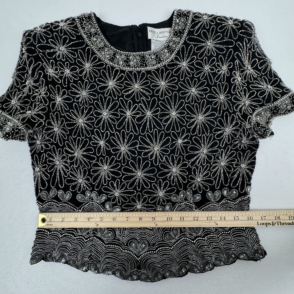 Vintage Papell Boutique Evening Blouse PL Black‎ Mother of the Bride Beaded Glam - Picture 11 of 14